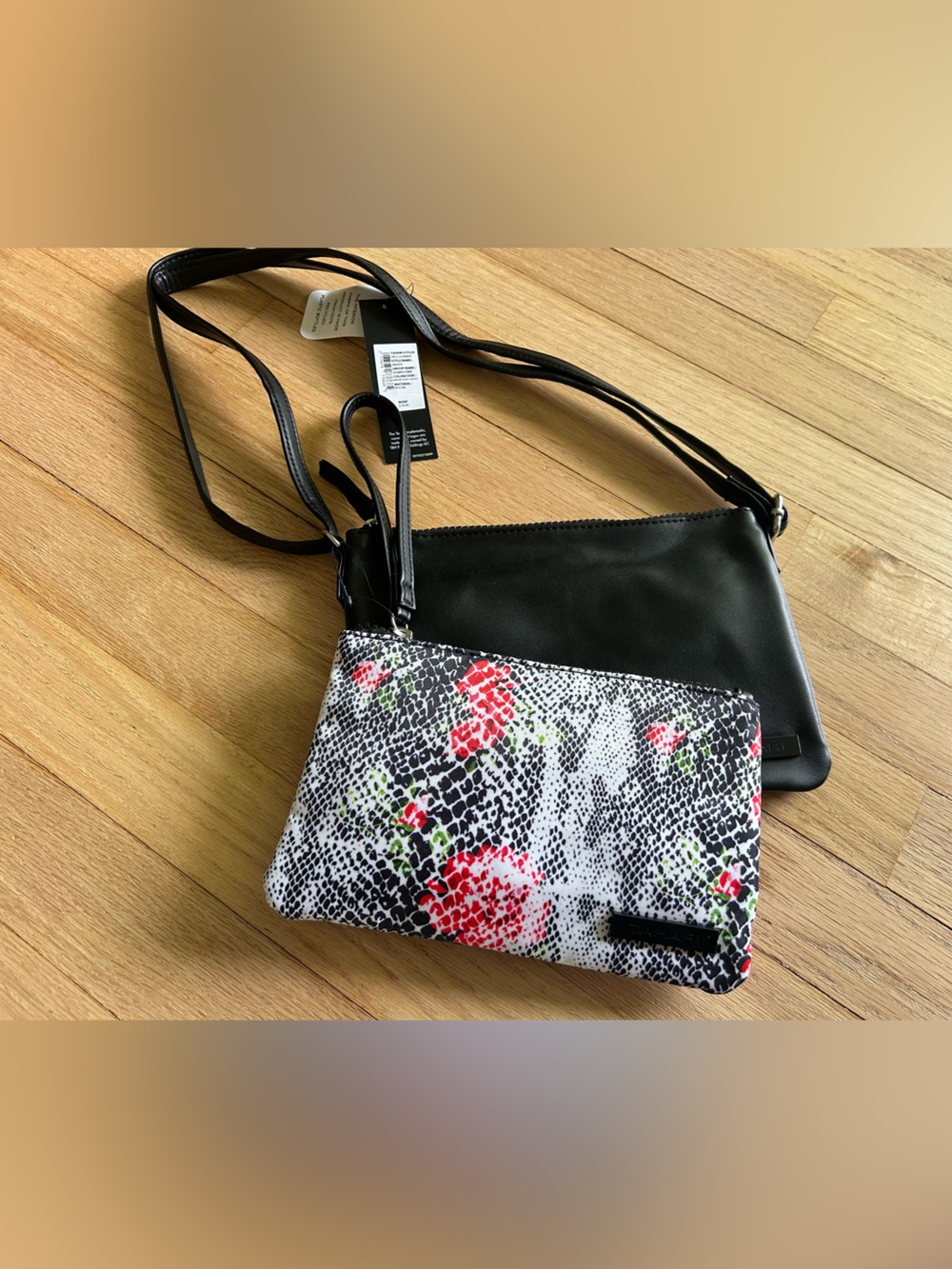 NWT Tahari Cross Body Black & Multicolor Makeup Cosmetic Bag Set